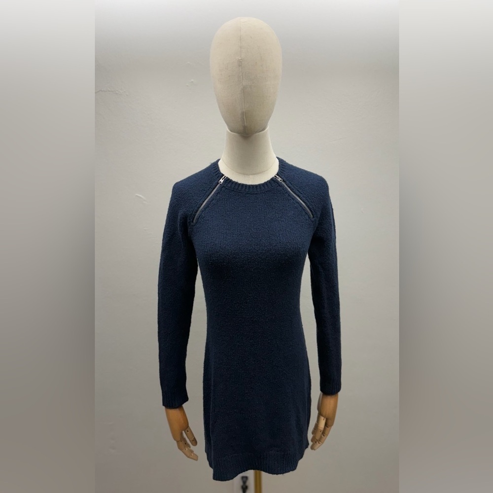 Abercrombie & Fitch Knit Sweater Dress XSP Navy Blue Zip Shoulder Long Sleeve